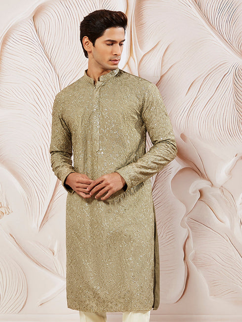 Men's Chiku Silk Blend Kurta