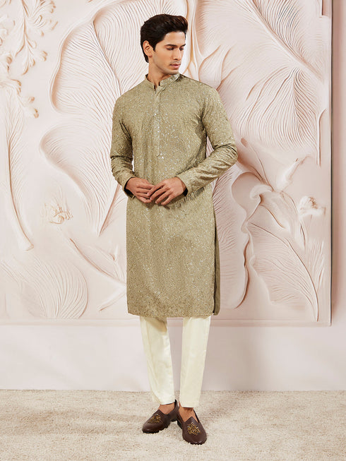 Men's Chiku Silk Blend Kurta
