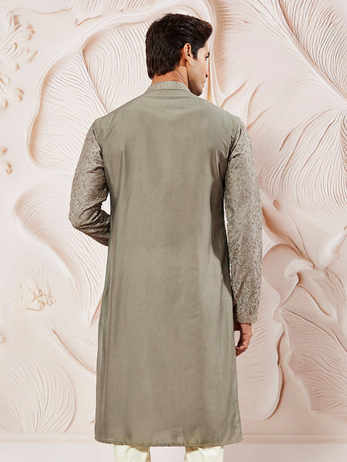 Men's Gray Silk Blend Kurta