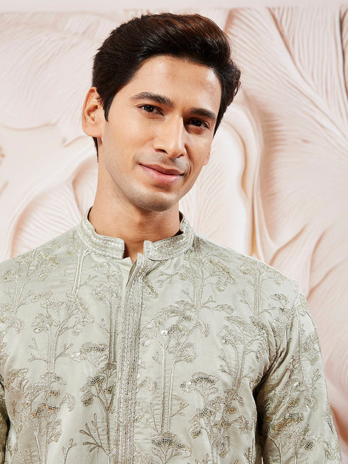 Men's Gray Silk Blend Kurta