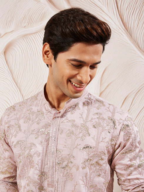 Men's Pink Silk Blend Kurta