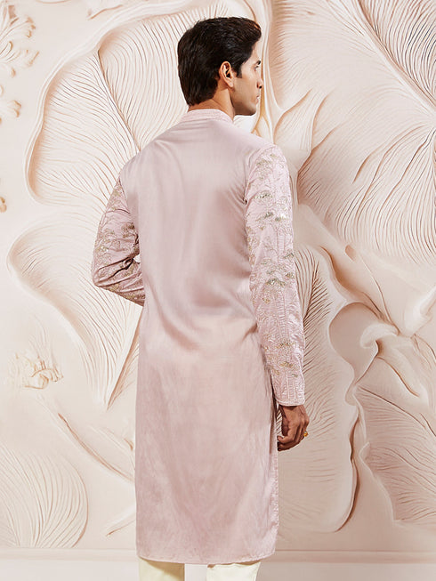 Men's Pink Silk Blend Kurta