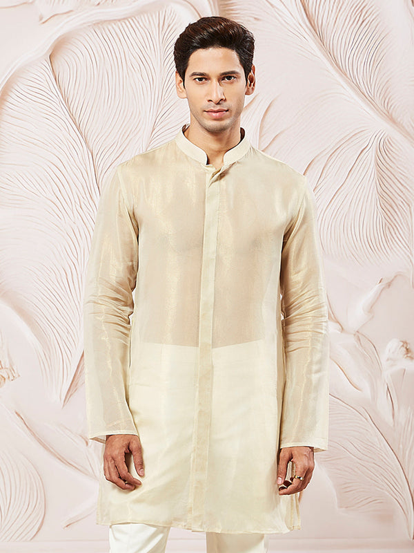 Men's Beige Tissue Silk Kurta