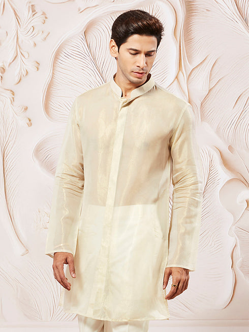 Men's Beige Tissue Silk Kurta