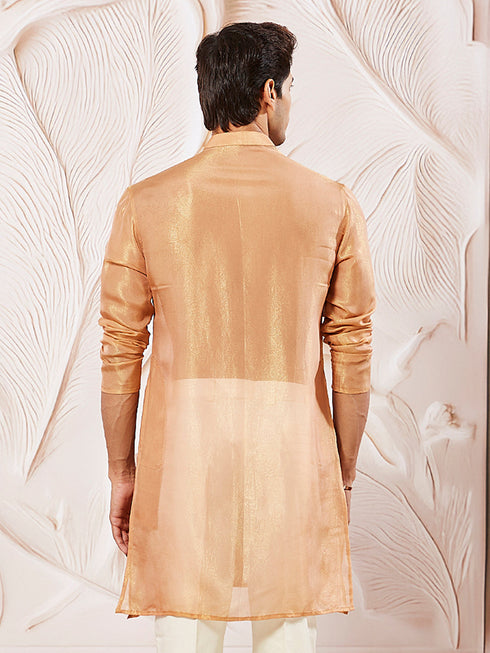Men's Rust Tissue Silk Kurta