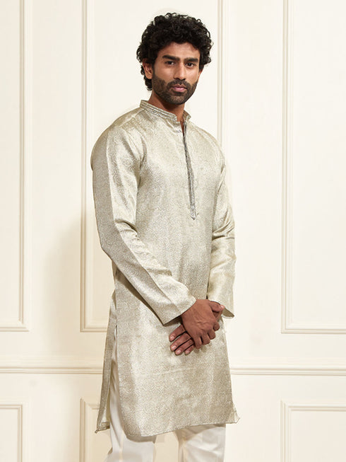 Men's Beige Tissue Silk Kurta