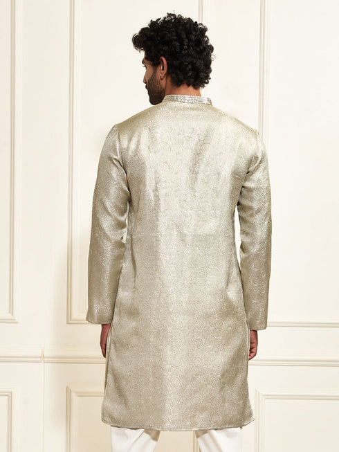 Men's Beige Tissue Silk Kurta