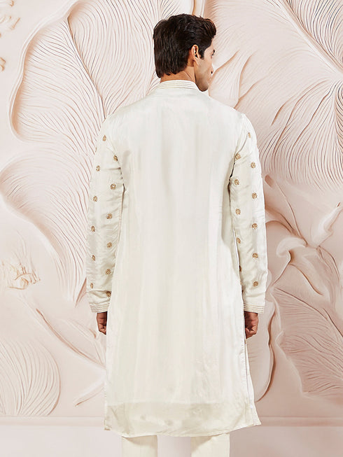 Men's White Tissue Silk Kurta