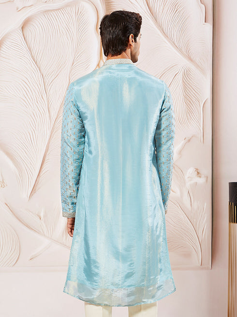 Men's Aqua Tissue Silk Kurta