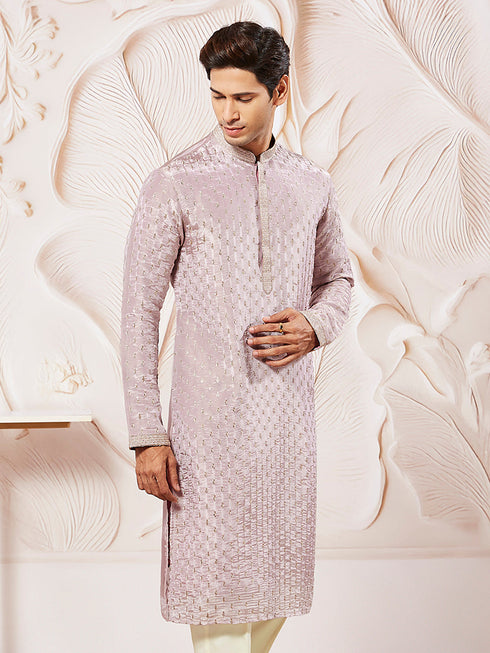 Men's Lavender Tissue Silk Kurta