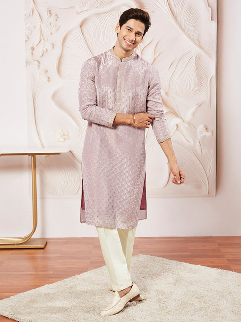 Men's Lavender Tissue Silk Kurta