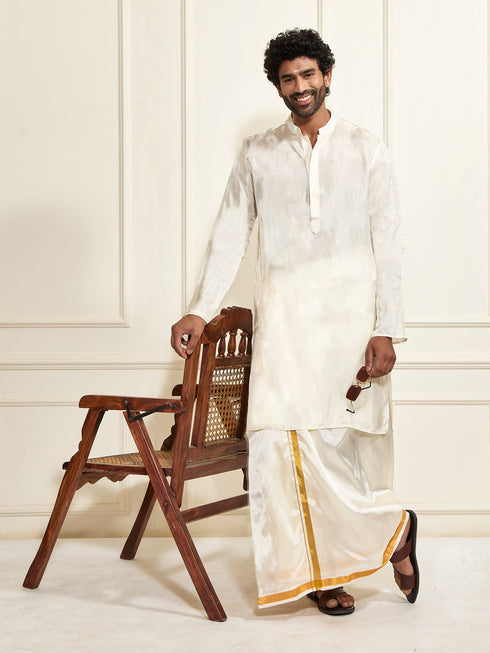 Men's Cream Tissue Silk Kurta