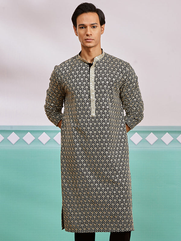 Men's Black Rayon Kurta