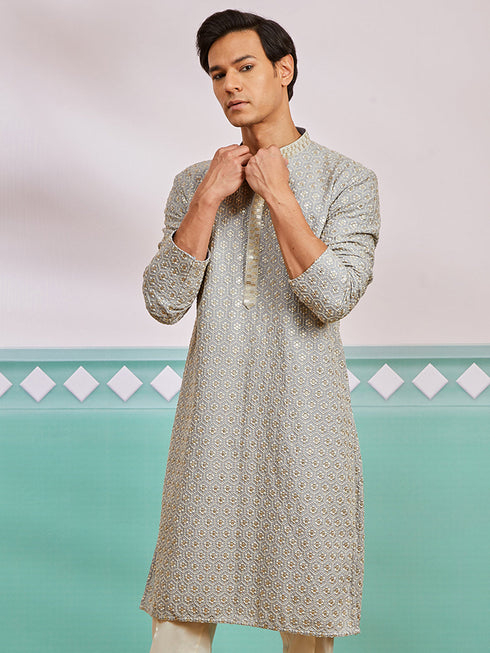 Men's Grey Rayon Kurta