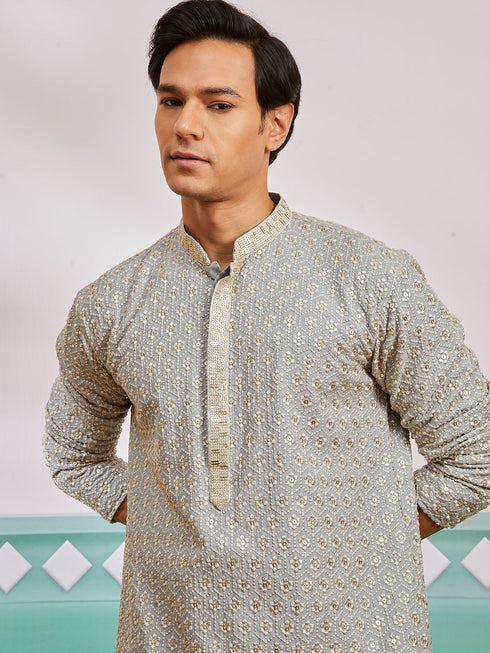 Men's Grey Rayon Kurta