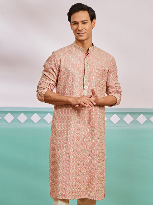 Men's Peach Rayon Kurta