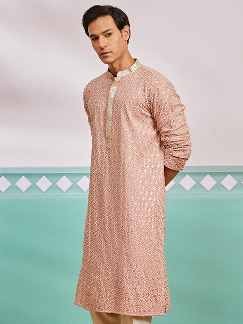 Men's Peach Rayon Kurta