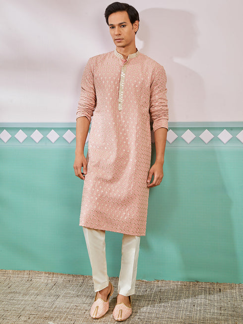 Men's Peach Rayon Kurta