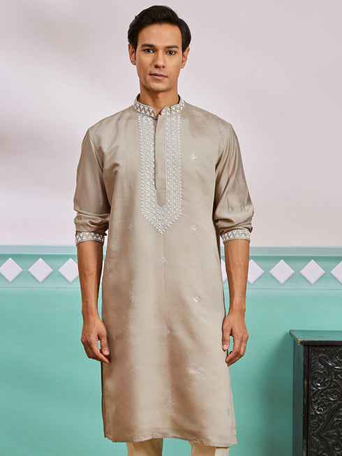 Men's Gray Silk Blend Kurta