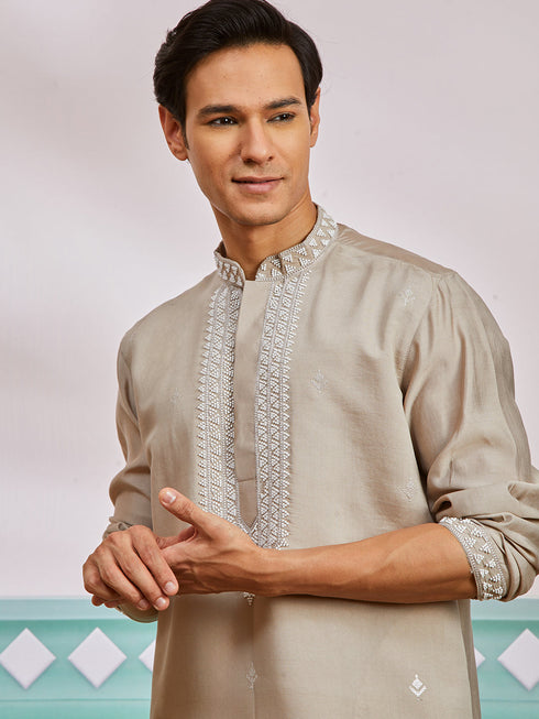 Men's Gray Silk Blend Kurta