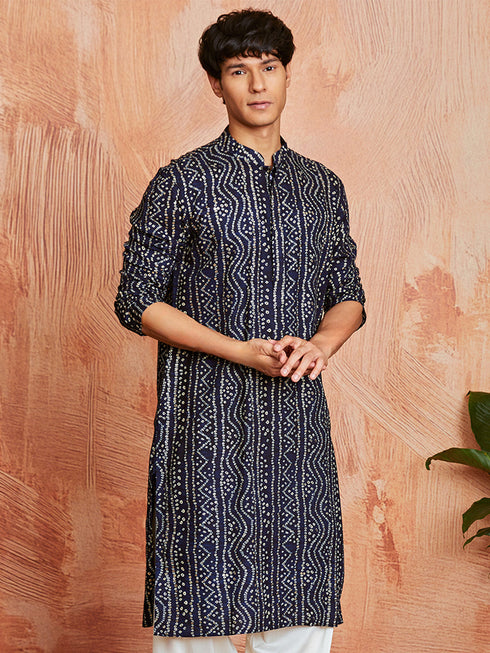 Men's Navy Blue Rayon Kurta