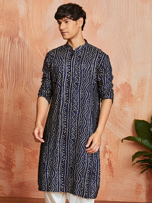 Men's Navy Blue Rayon Kurta