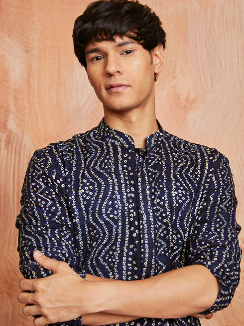 Men's Navy Blue Rayon Kurta And Pyjama Set