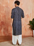 Men's Navy Blue Rayon Kurta And Patyala Set