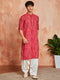Men's Red Rayon Kurta And Patyala Set