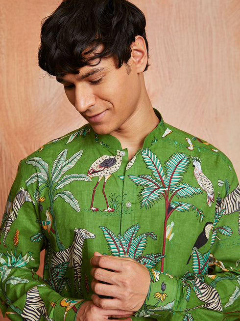 Men's Green Cotton Kurta