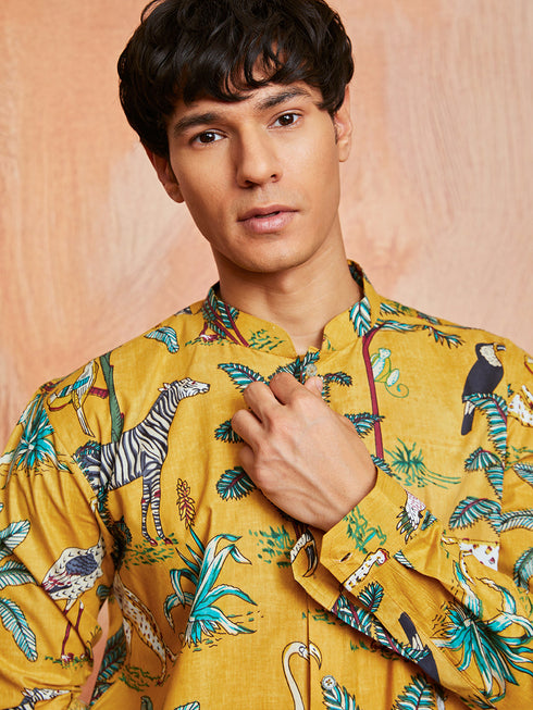 Men's Mustard Cotton Kurta And Pyjama Set