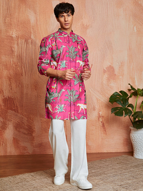 Men's Pink Cotton Kurta