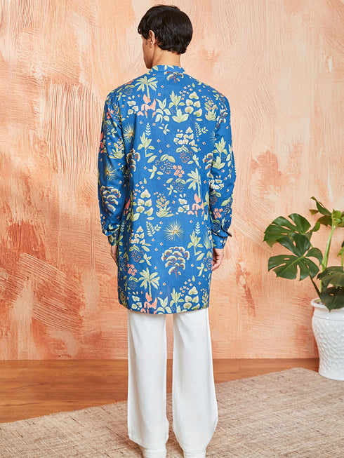 Men's Blue Cotton Kurta And Pyjama Set