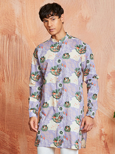 Men's Lavender Cotton Kurta