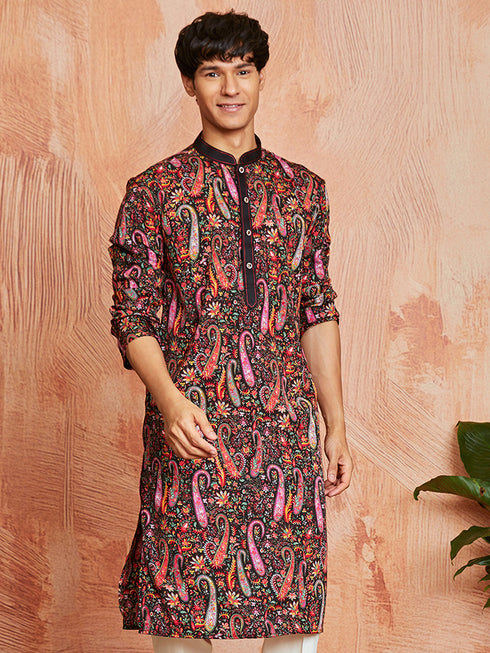Men's Black Crepe Kurta