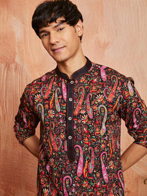 Men's Black Crepe Kurta