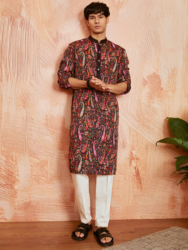 Men's Black Crepe Kurta