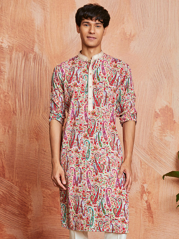 Men's Cream Crepe Kurta