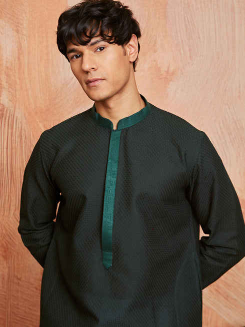 Men's Bottle Green Cotton Kurta And Pyjama Set