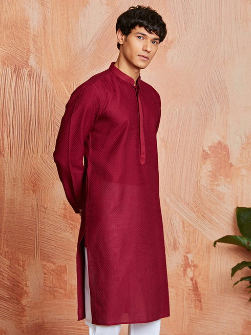 Men's Maroon Cotton Kurta