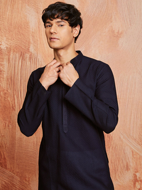 Men's Navy Blue Cotton Kurta