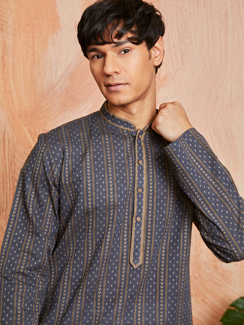 Men's Grey Cotton Kurta And Pyjama Set
