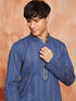 Men's Navy Blue Cotton Kurta And Pyjama Set