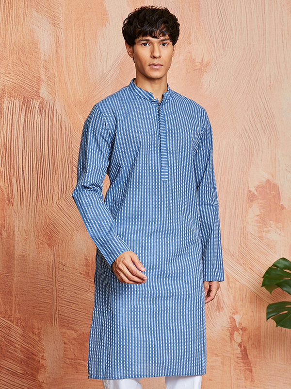 Men's Blue Cotton Kurta