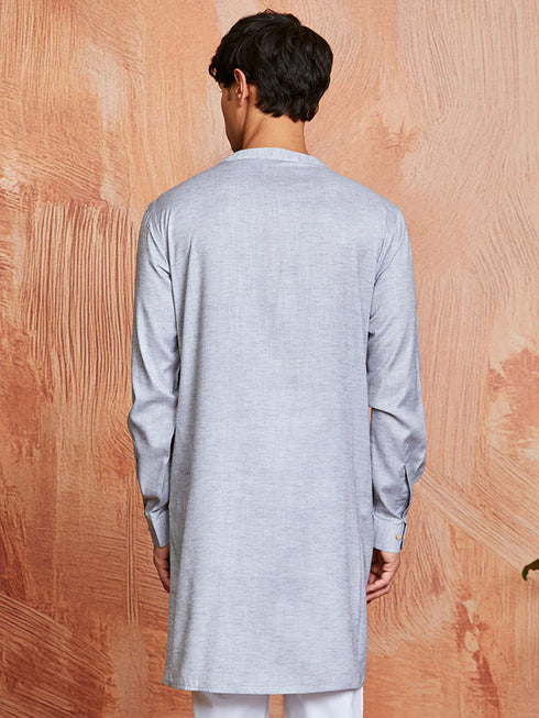 Men's Grey Cotton Blend Kurta
