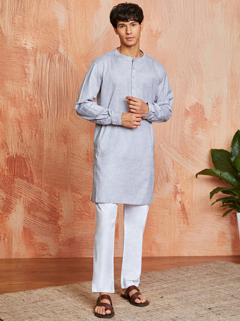 Men's Grey Cotton Blend Kurta