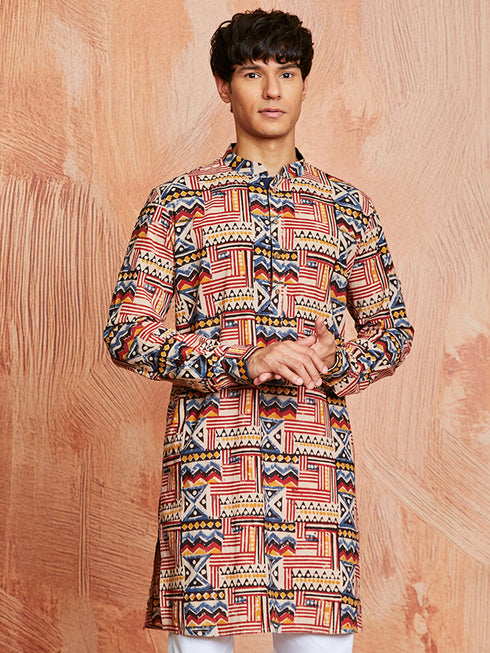 Men's Multi Color Cotton Kurta