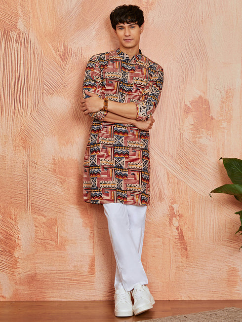 Men's Multi Color Cotton Kurta And Pyjama Set