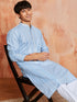 Men's Sky Blue Silk Blend Kurta And Pyjama Set