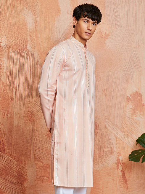 Men's Peach Silk Blend Kurta